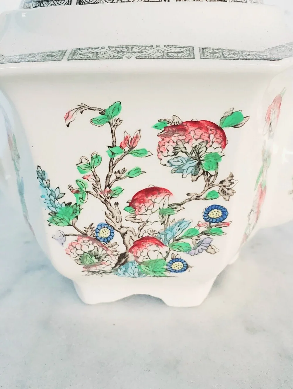 Vintage Floral Porcelain Teapot w/ Lid Asian Inspired English White Ceramic Gold